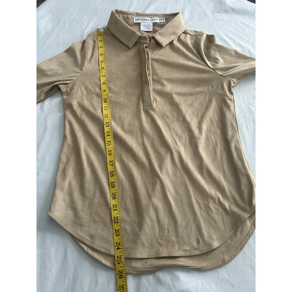 Gretchen Scott Faux Suede Collared Blouse Womens Size Small Tan Classic Soft - Picture 6 of 7